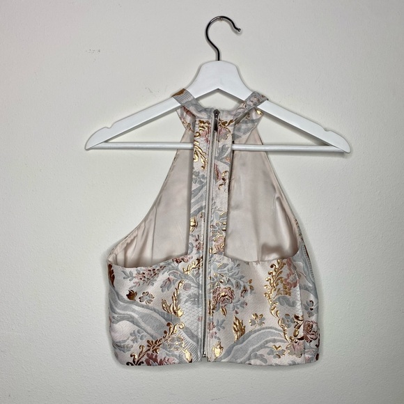 Express | Floral Jacquard Embroidered Halter Top | Silver - S - Picture 3 of 6